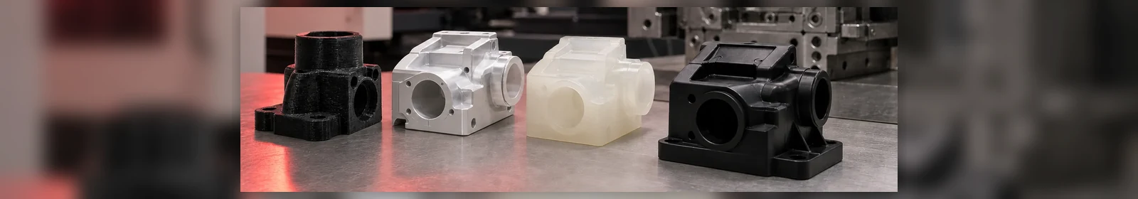 Piezas prototipo fabricadas con distintas tecnolog�as junto a un molde de inyecci�n